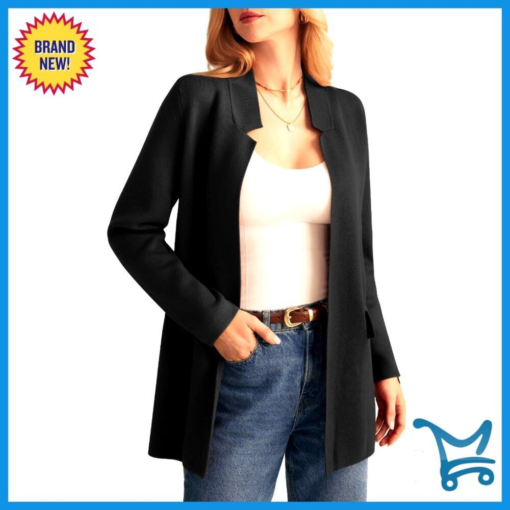 Long Sleeve Open Front Knit Cardigan Notch Collar Sweater Blazer Jacket